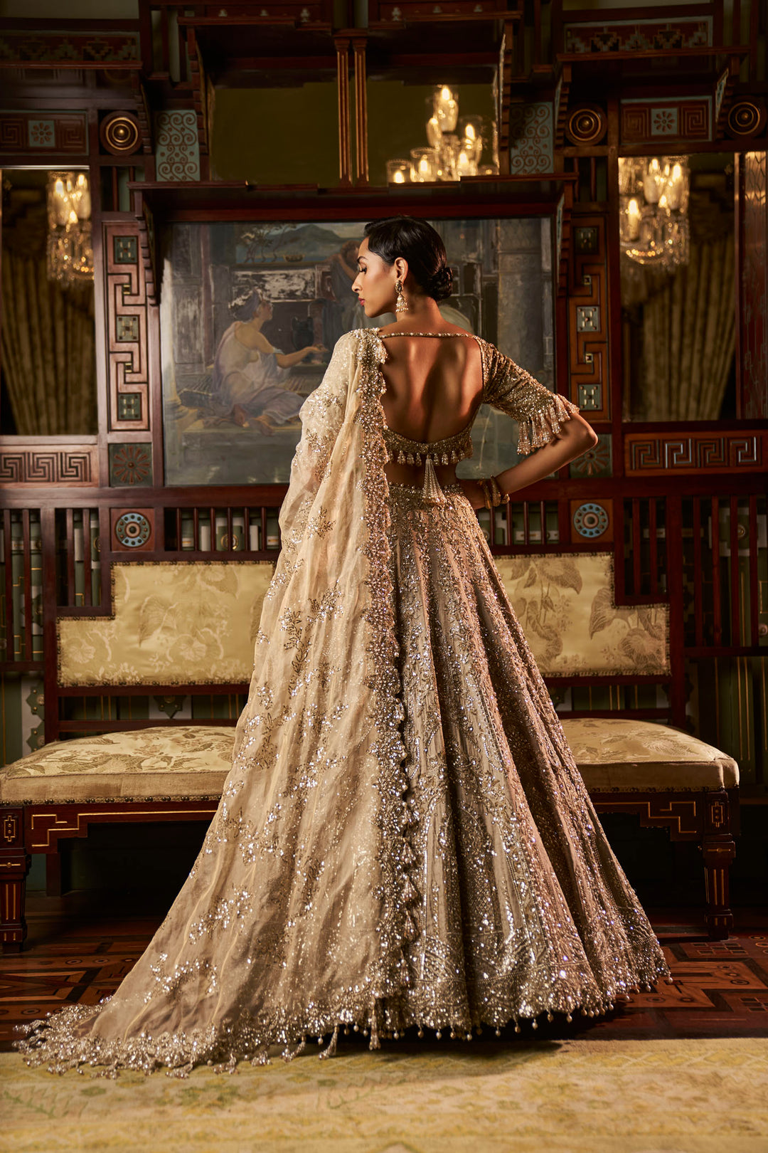 Gold Silver Tissue Lehenga Set