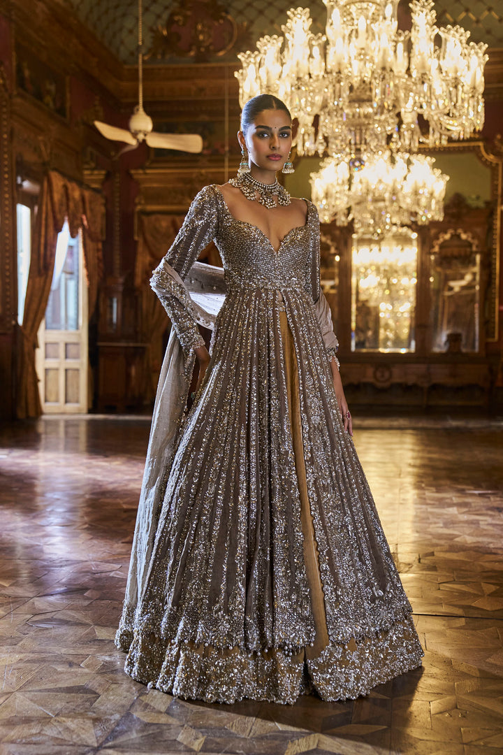 Gold Silver Tissue Jacket Lehenga Set