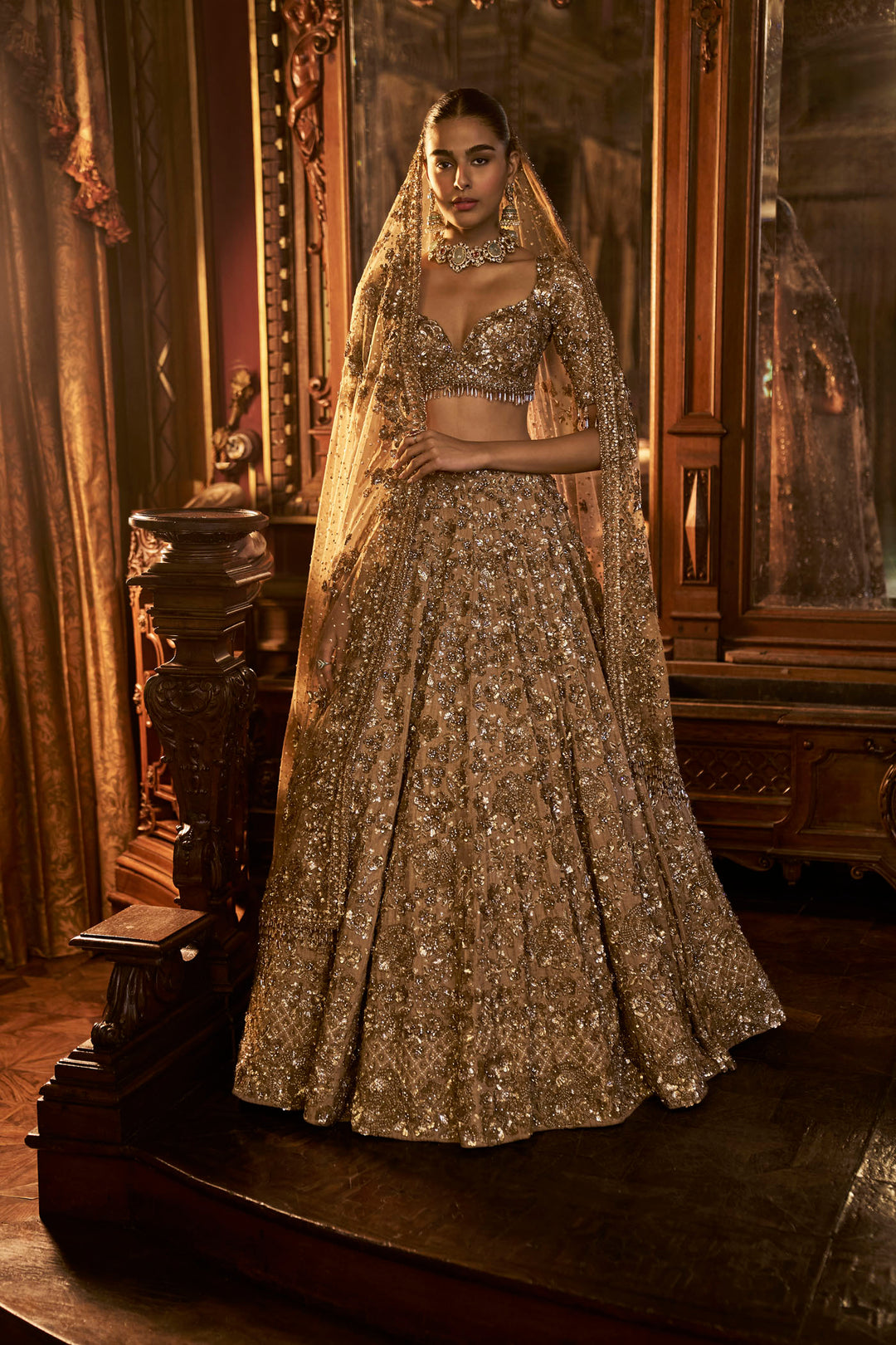 Antique Gold Tissue Lehenga Set