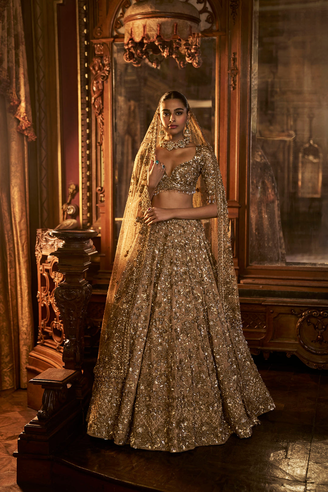 Antique Gold Tissue Lehenga Set