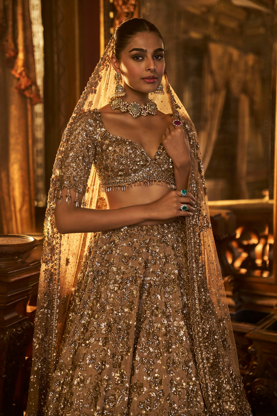 Antique Gold Tissue Lehenga Set