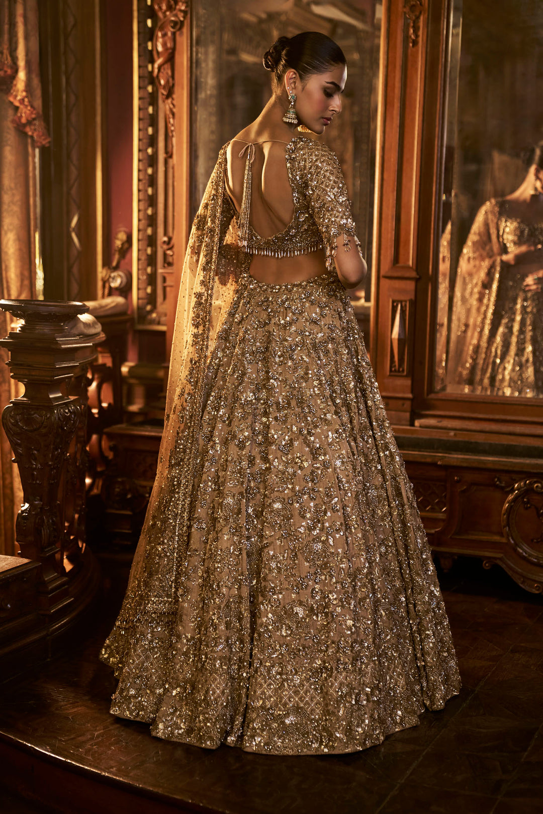 Antique Gold Tissue Lehenga Set