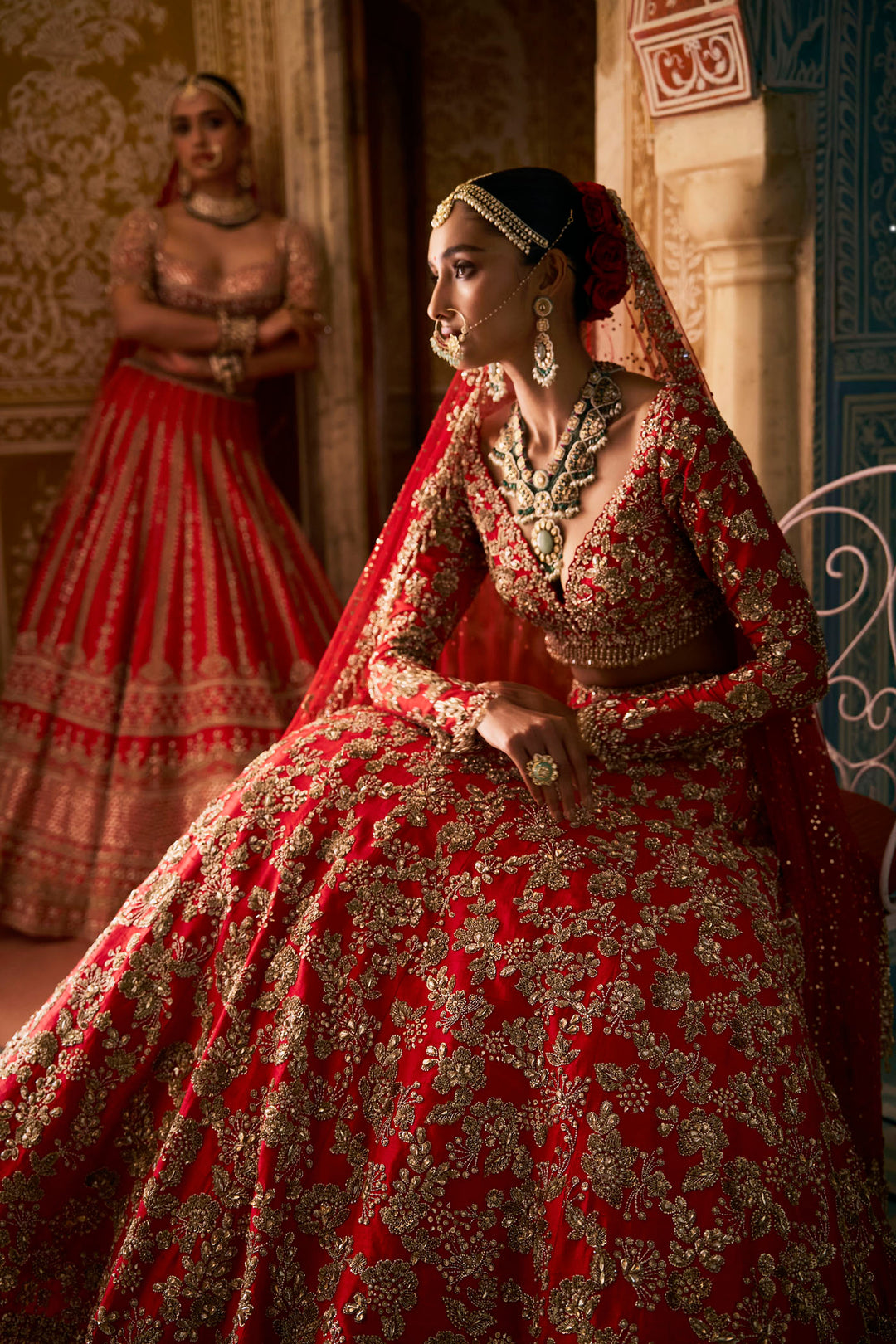 Red Crystal Lehenga Set
