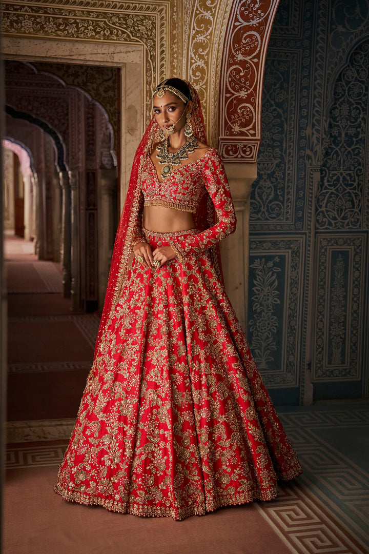 Red Crystal Lehenga Set