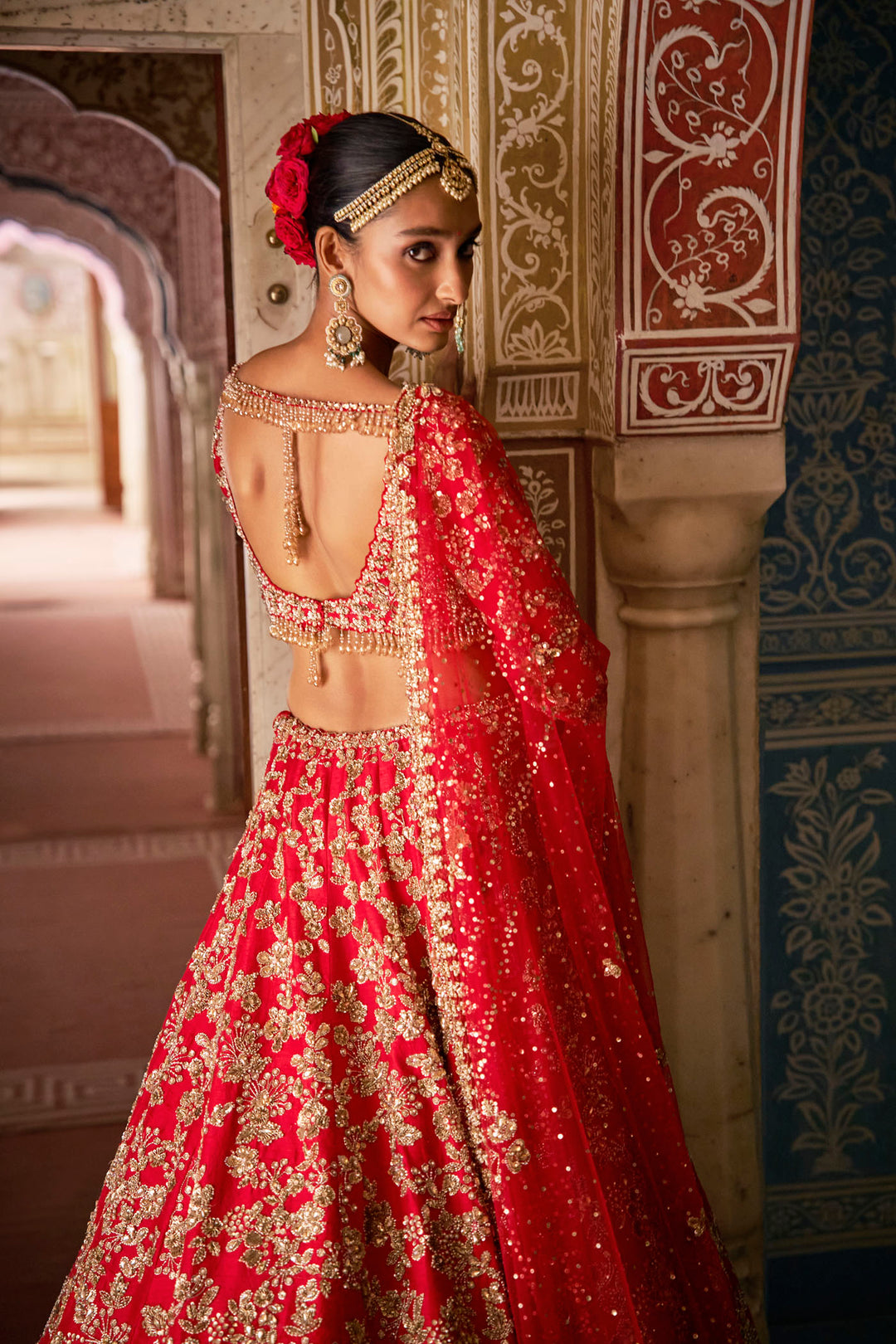 Red Crystal Lehenga Set