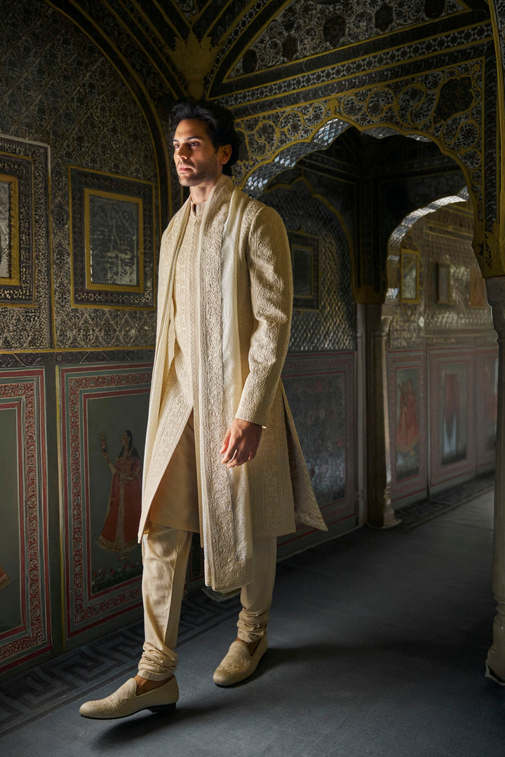 Champagne Thread Work Sherwani Set