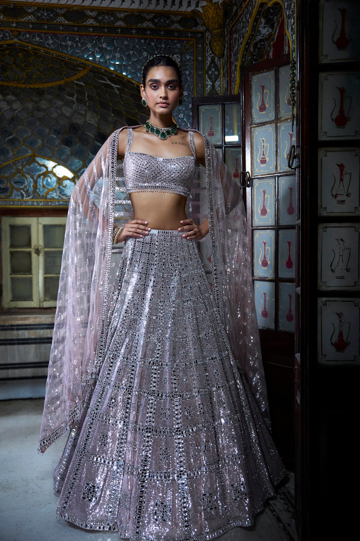 Rose Gold Mirror Work Lehenga Set