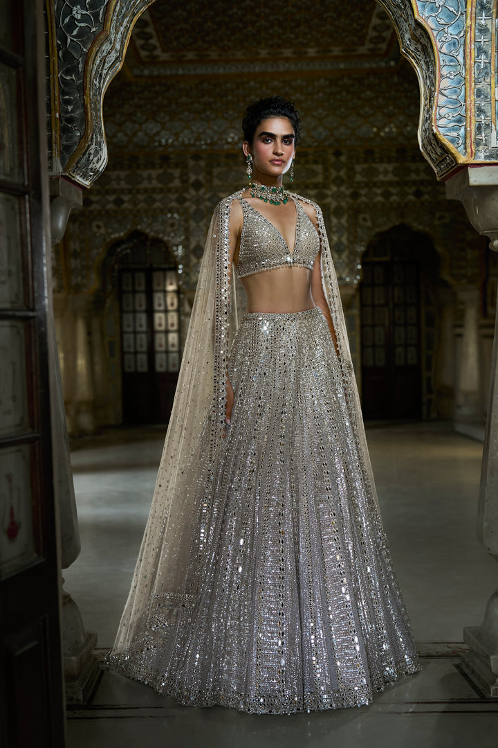 Champagne Mirror Work Lehenga Set