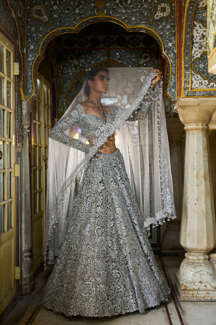 Silver Cut Work Lehenga Set
