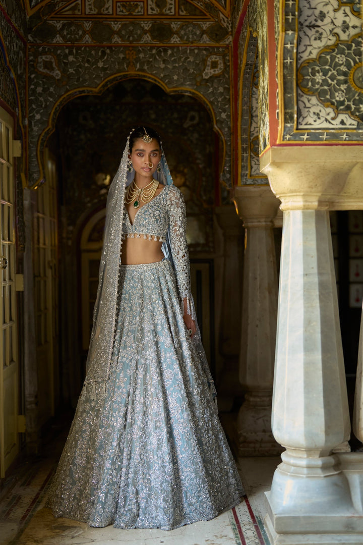 Ice Blue Tissue Lehenga Set