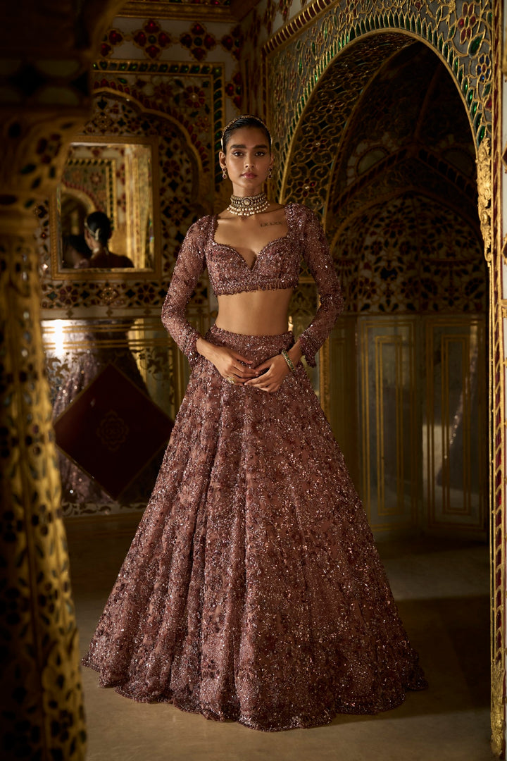 Plum Crystal Lehenga Set
