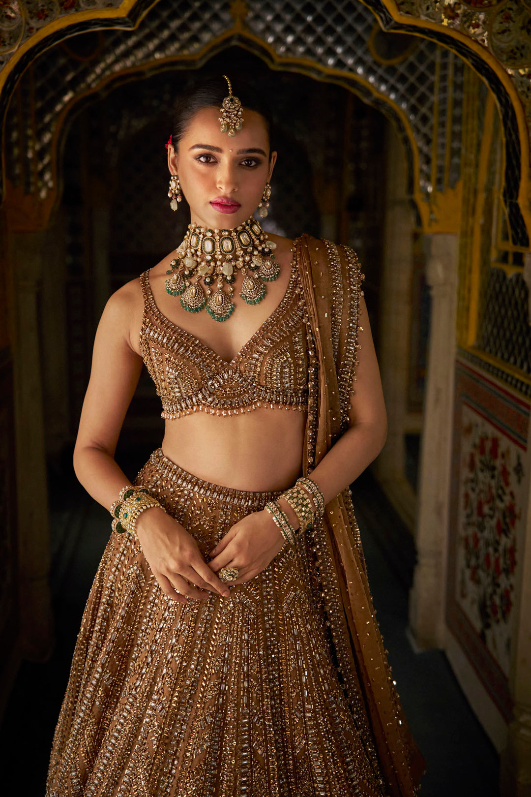 Copper Gold Crystal Lehenga Set