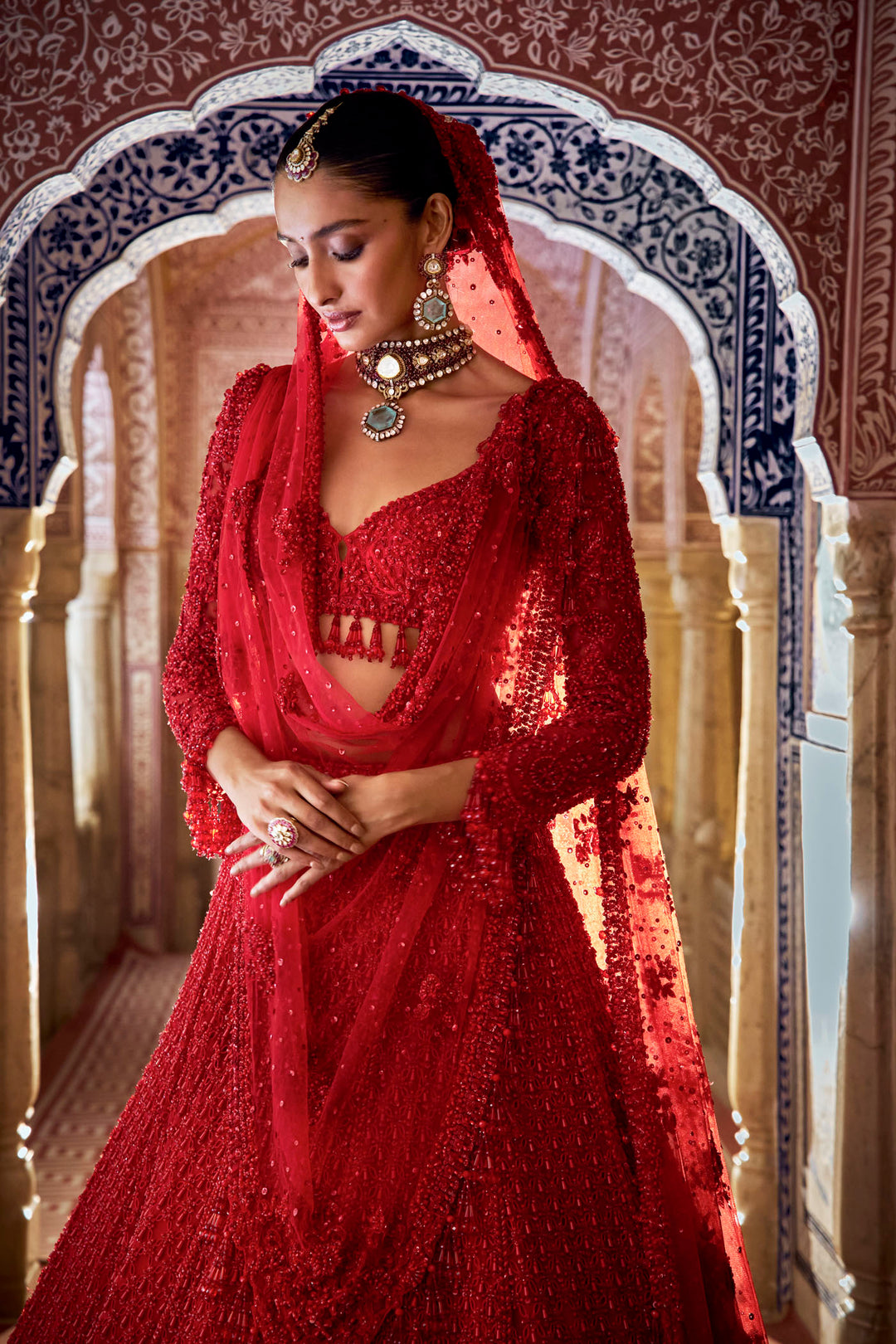 Red Cut Work Lehenga Set
