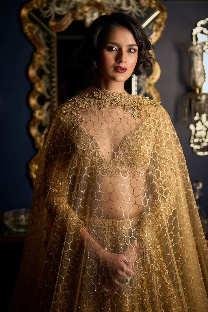 Gold Beaded Lehenga Set