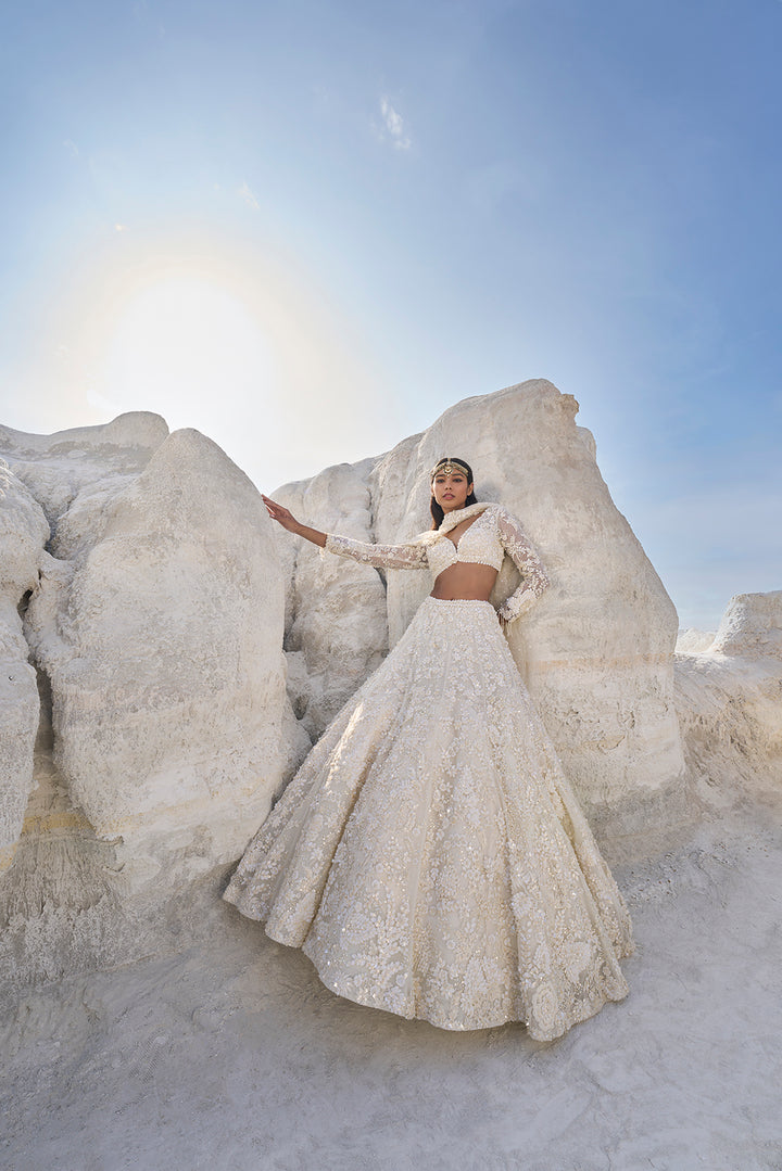 Cream Three-Dimensional Lehenga Set