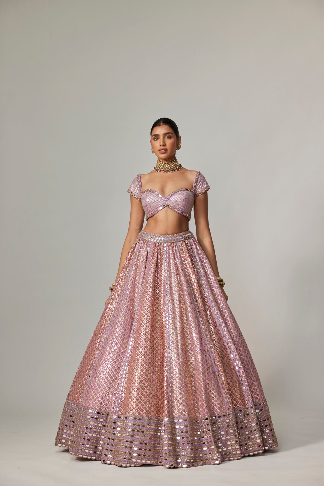 Lilac Gota Multicolor Heavy Metallic Lehenga With Cap Sleeve Blouse