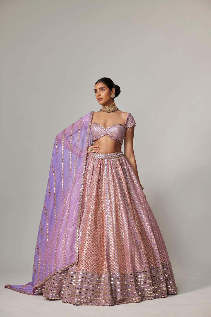 Lilac Gota Multicolor Heavy Metallic Lehenga With Cap Sleeve Blouse