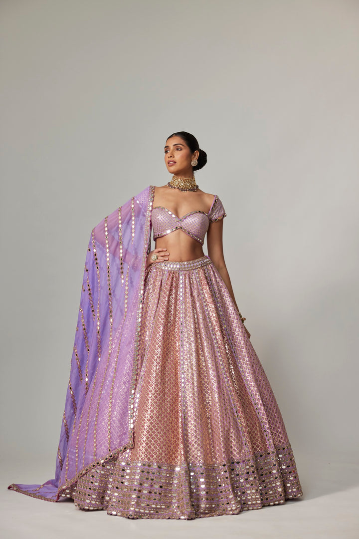 Lilac Gota Multicolor Heavy Metallic Lehenga With Cap Sleeve Blouse