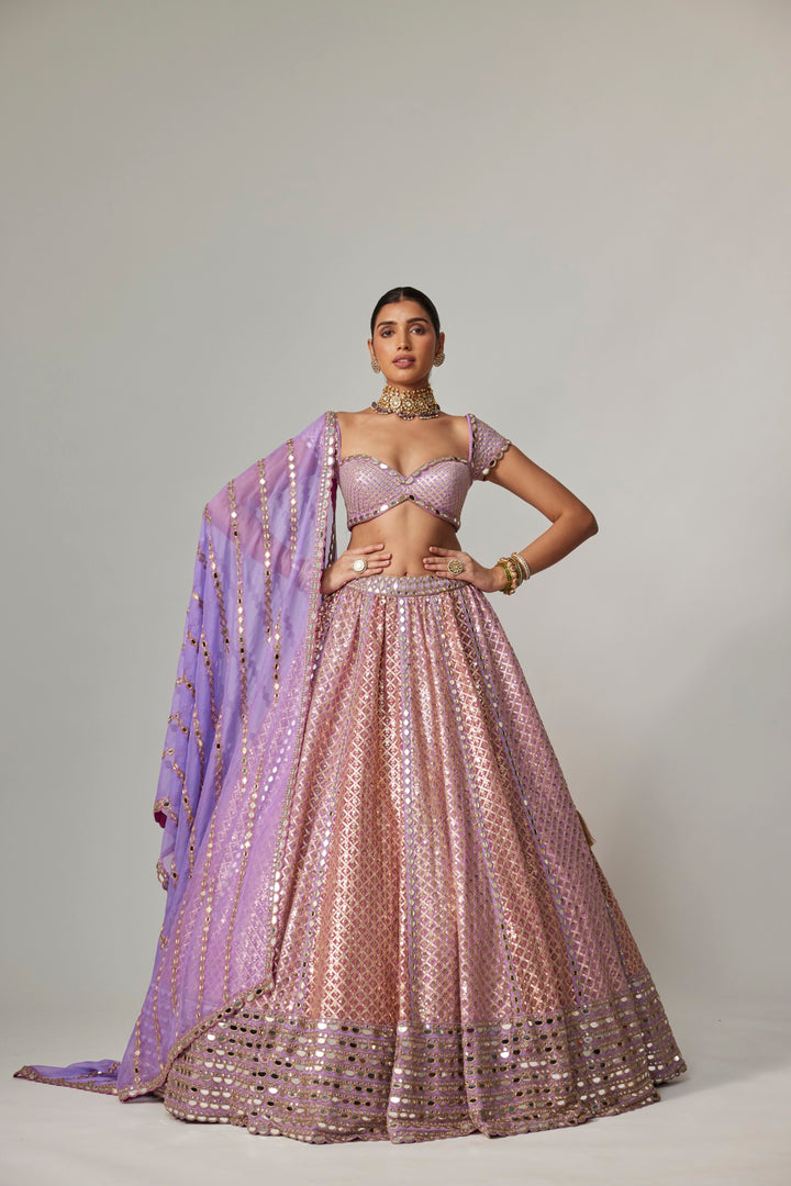 Lilac Gota Multicolor Heavy Metallic Lehenga With Cap Sleeve Blouse