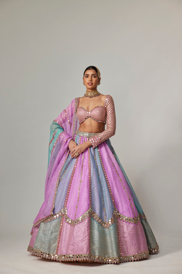 Mauve Multicolor Sequin Scattered Lehenga With Sweetheart Full Sleeve Blouse