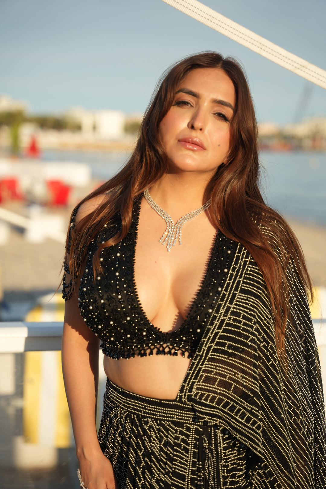 Monochrome Crystal Pre-Draped Saree