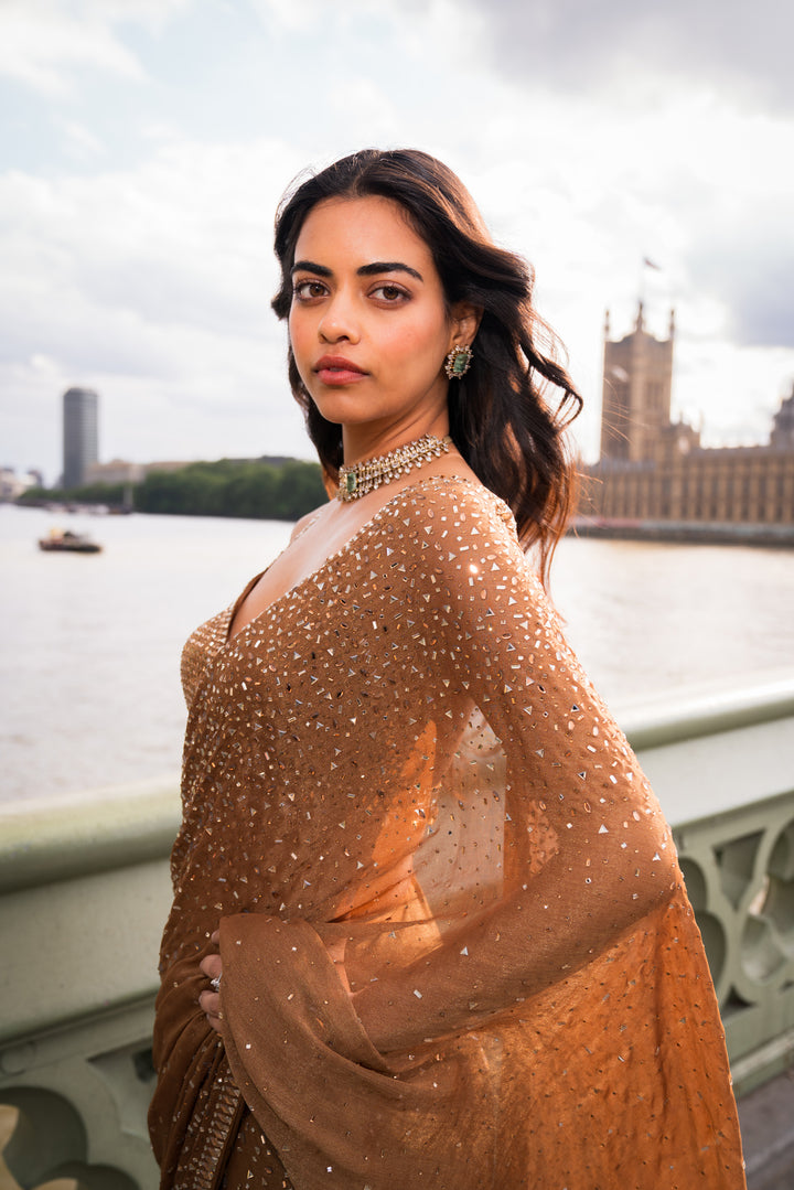 Antique Gold Crystal Saree