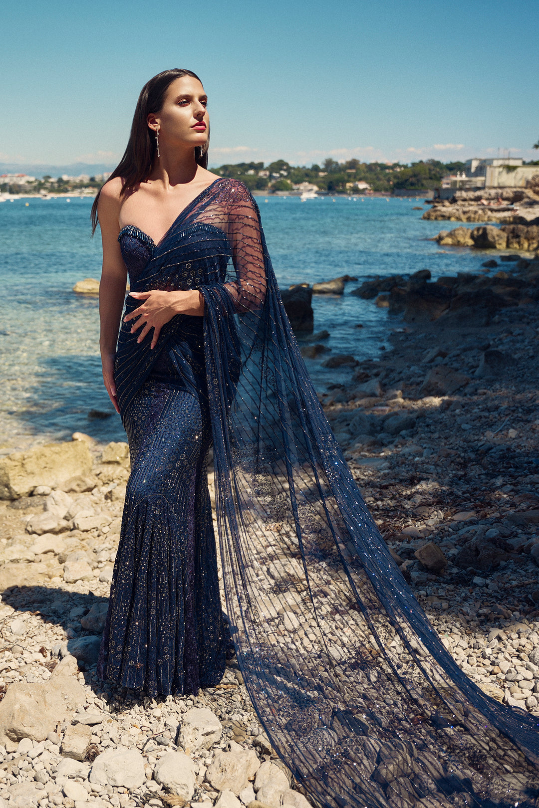 Midnight Crystal Pre-Draped Saree