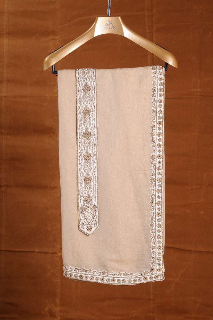 Ivory Matka Silk Zardozi Embroidered Sherwani With Monga Tussar Kalidar Kurta And Churidar