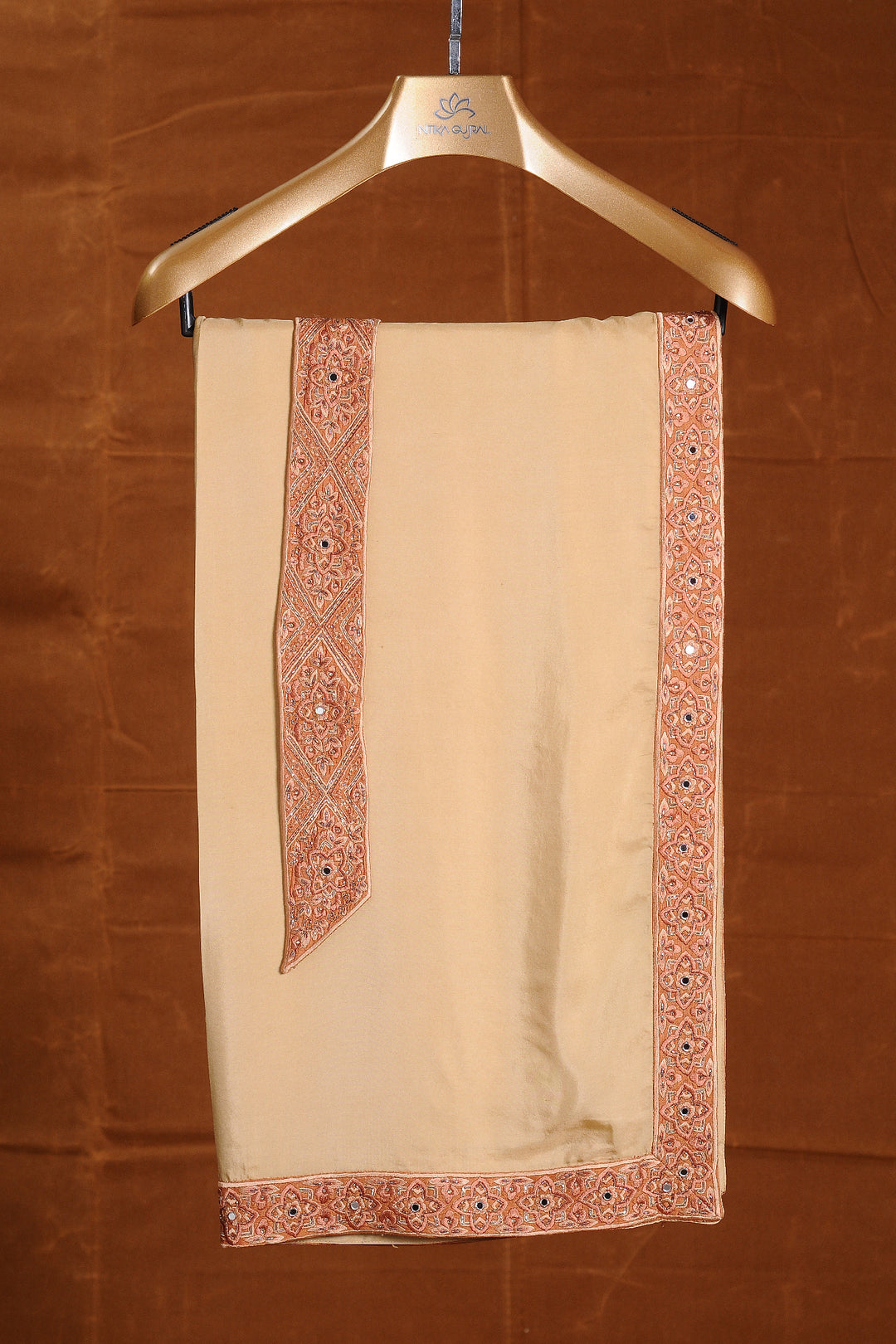Rust Matka Silk Embroidered Sherwani With Beige Monga Tusaar Kurta Churidar