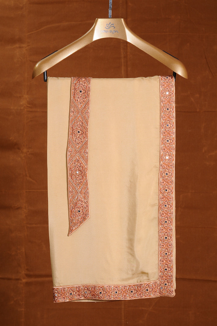 Rust Matka Silk Embroidered Sherwani With Beige Monga Tusaar Kurta Churidar