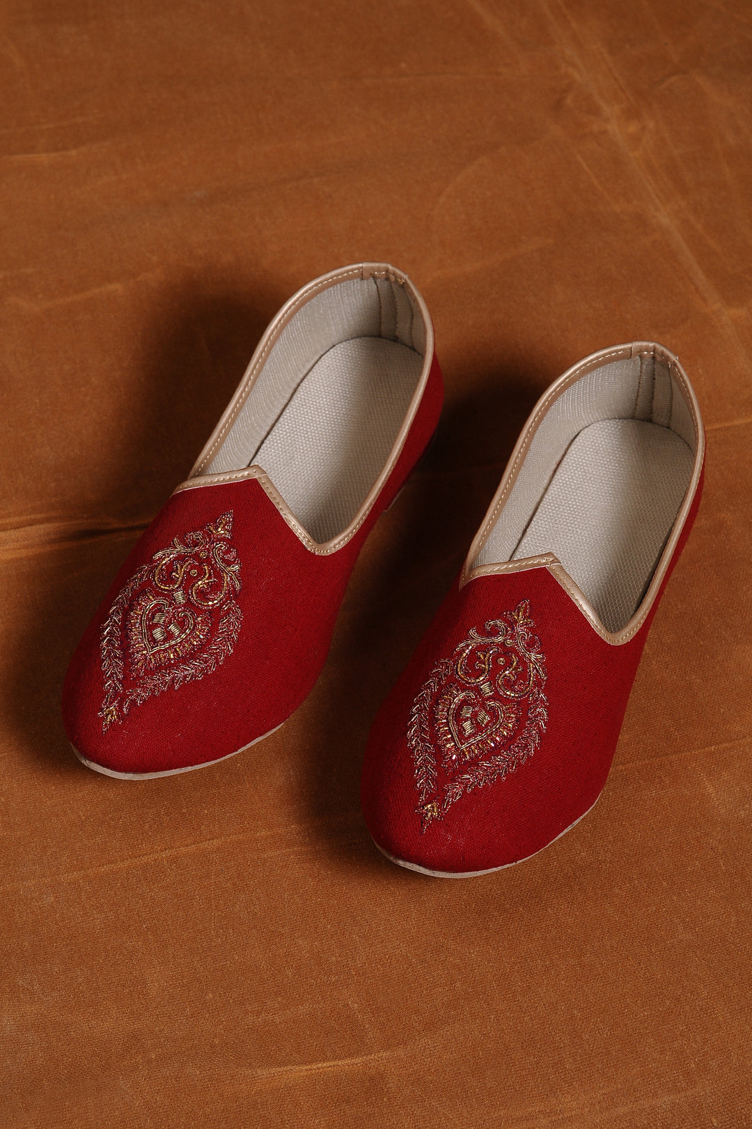 Red Matka Silk Embroidered Sherwani With Beige Monga Tussar Kalidar Kurta And Churidar