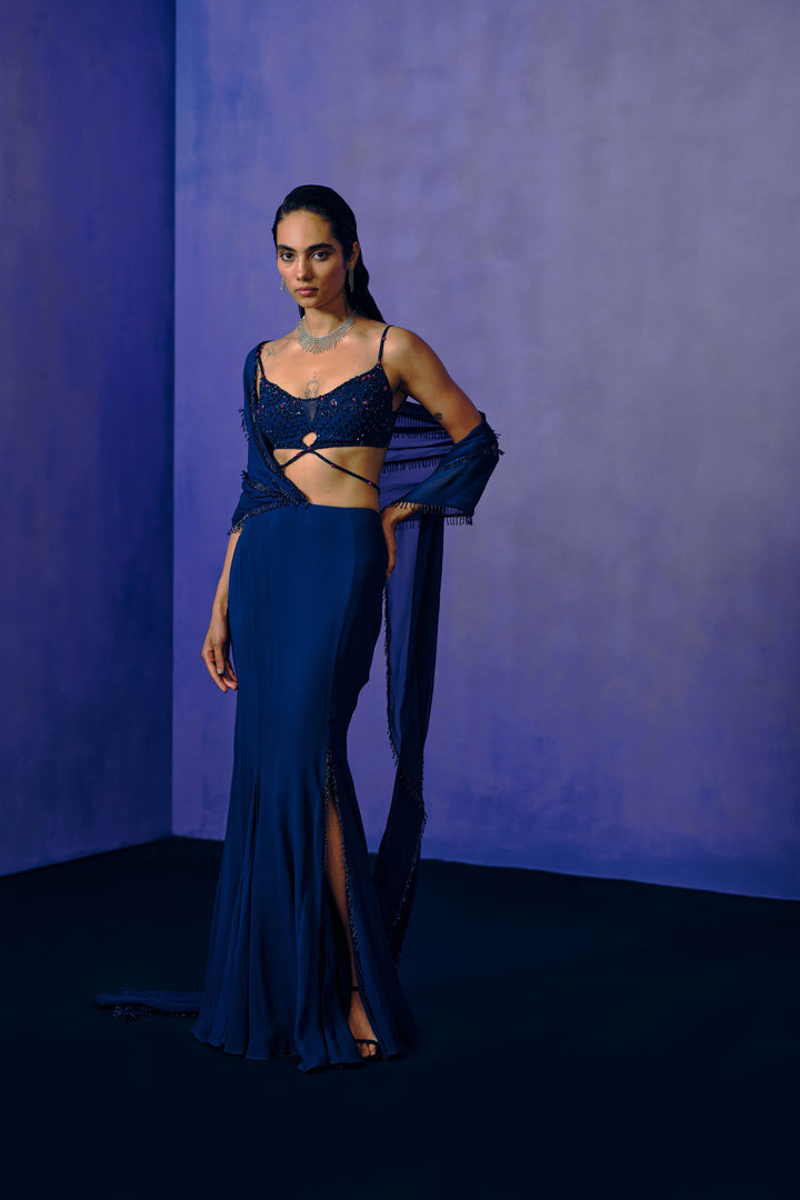 Celestial Cobalt Drape Saree