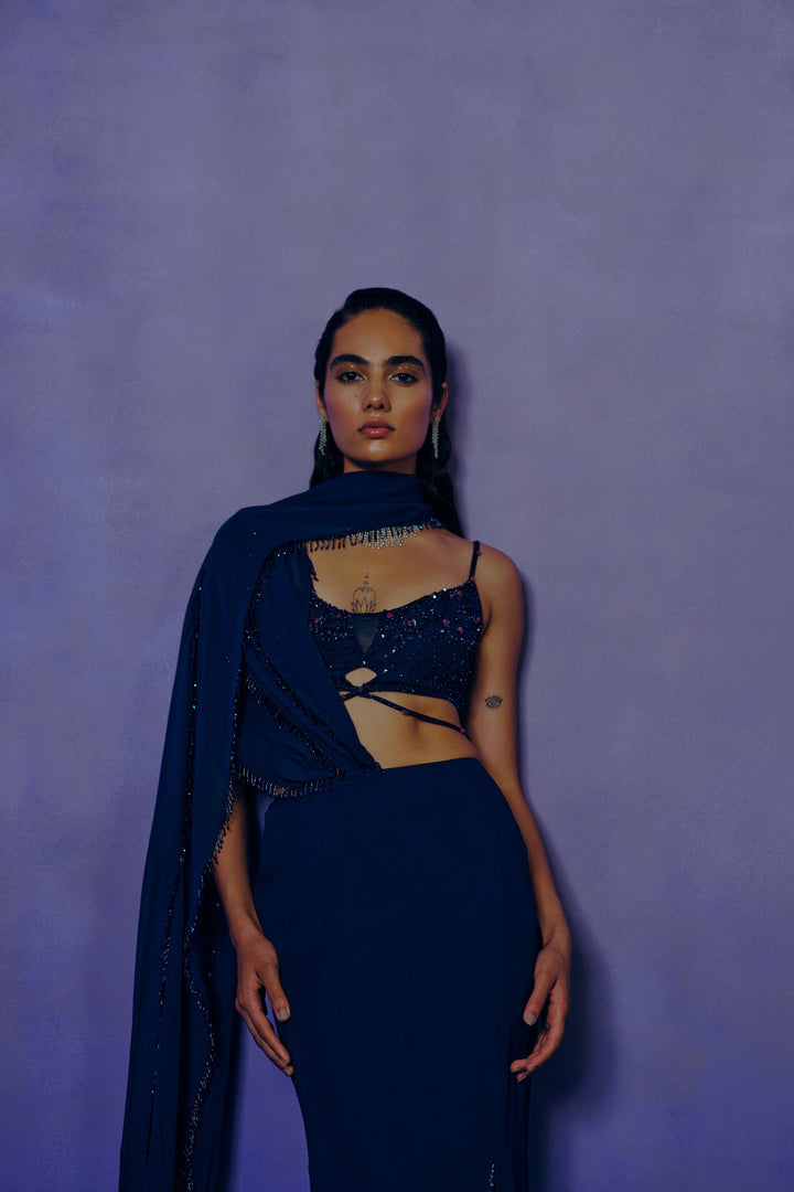 Celestial Cobalt Drape Saree