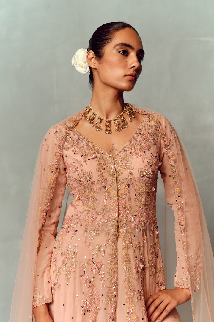 Sunset Petal Kurta And Skirt Suit Set