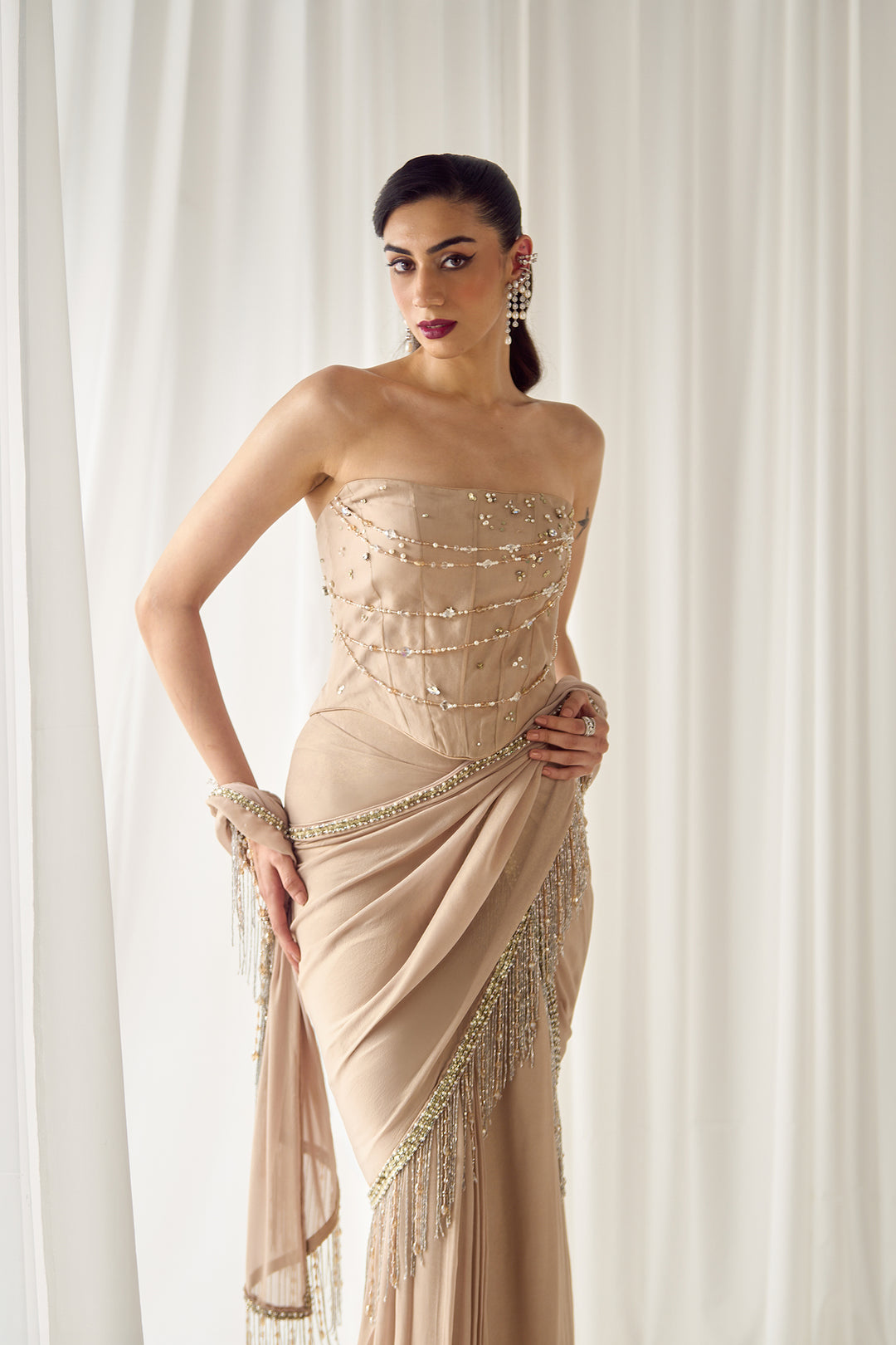 Beige Tube Corset With Saree
