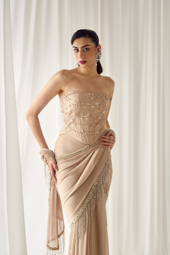 Beige Tube Corset With Saree