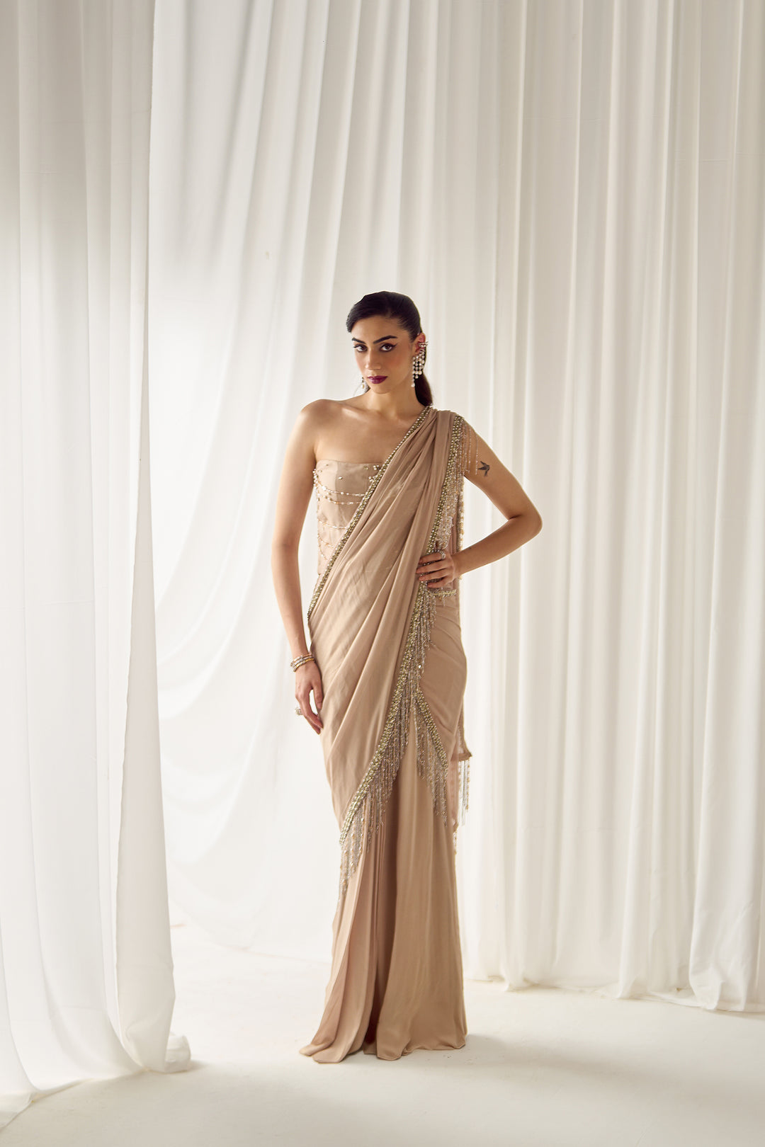 Beige Tube Corset With Saree