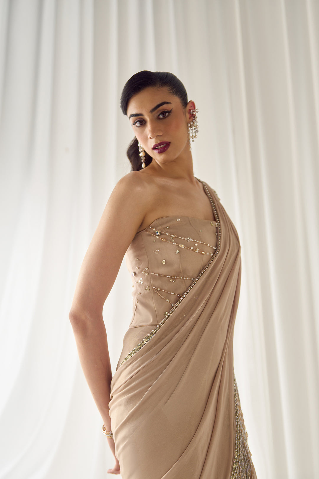 Beige Tube Corset With Saree