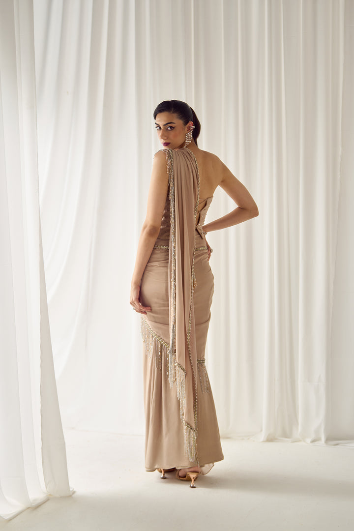 Beige Tube Corset With Saree