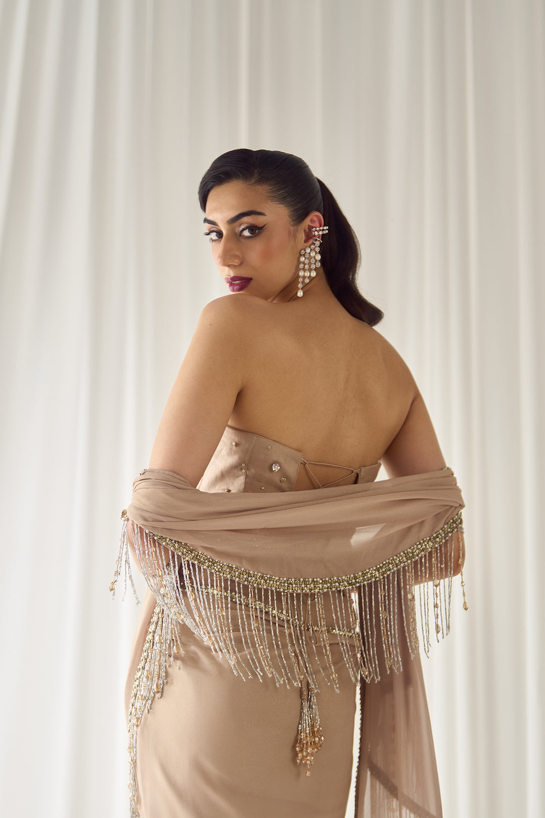 Beige Tube Corset With Saree