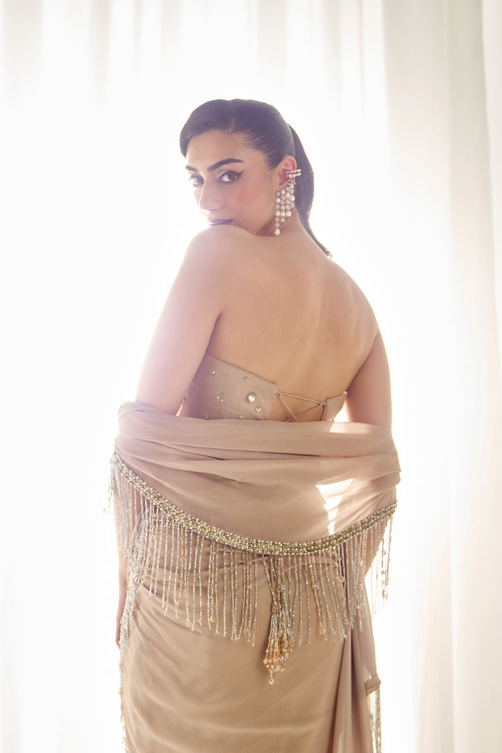 Beige Tube Corset With Saree