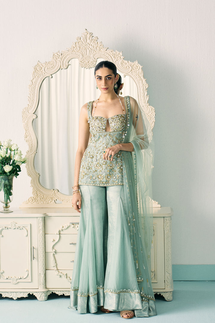 Aqua-green kurta sharara set