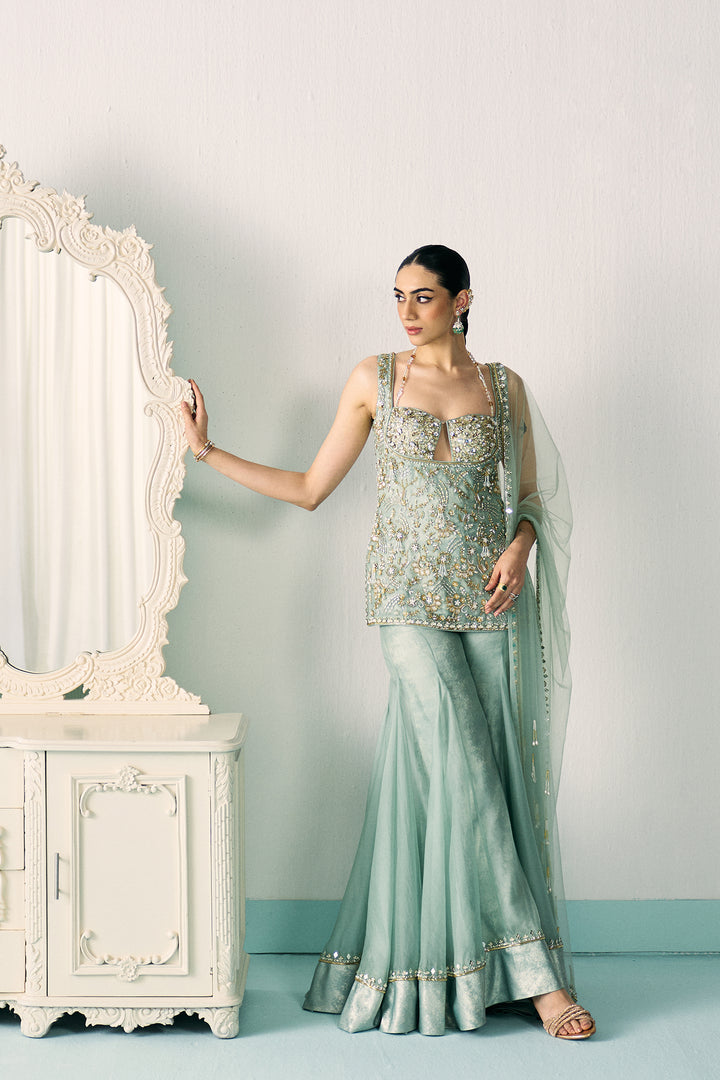Aqua-green kurta sharara set