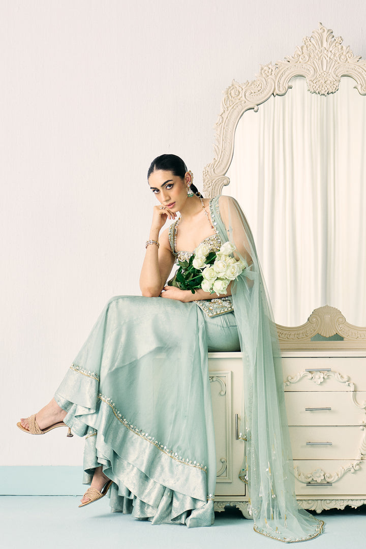 Aqua-green kurta sharara set
