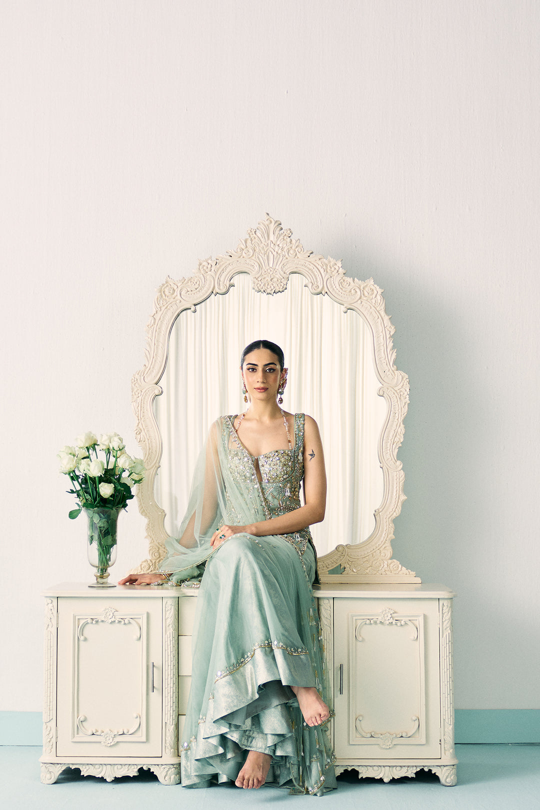 Aqua-green kurta sharara set