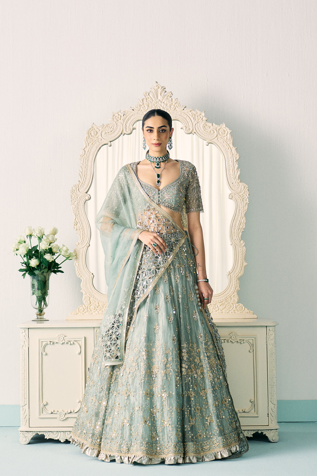 Aqua Tissue Lehenga
