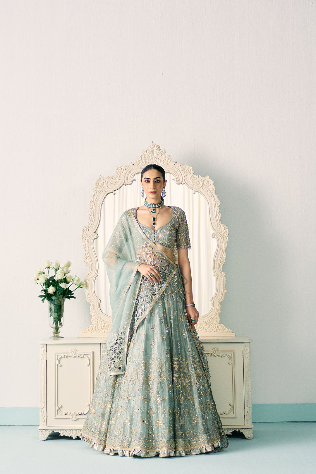 Aqua Tissue Lehenga