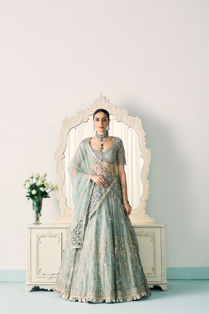Aqua Tissue Lehenga