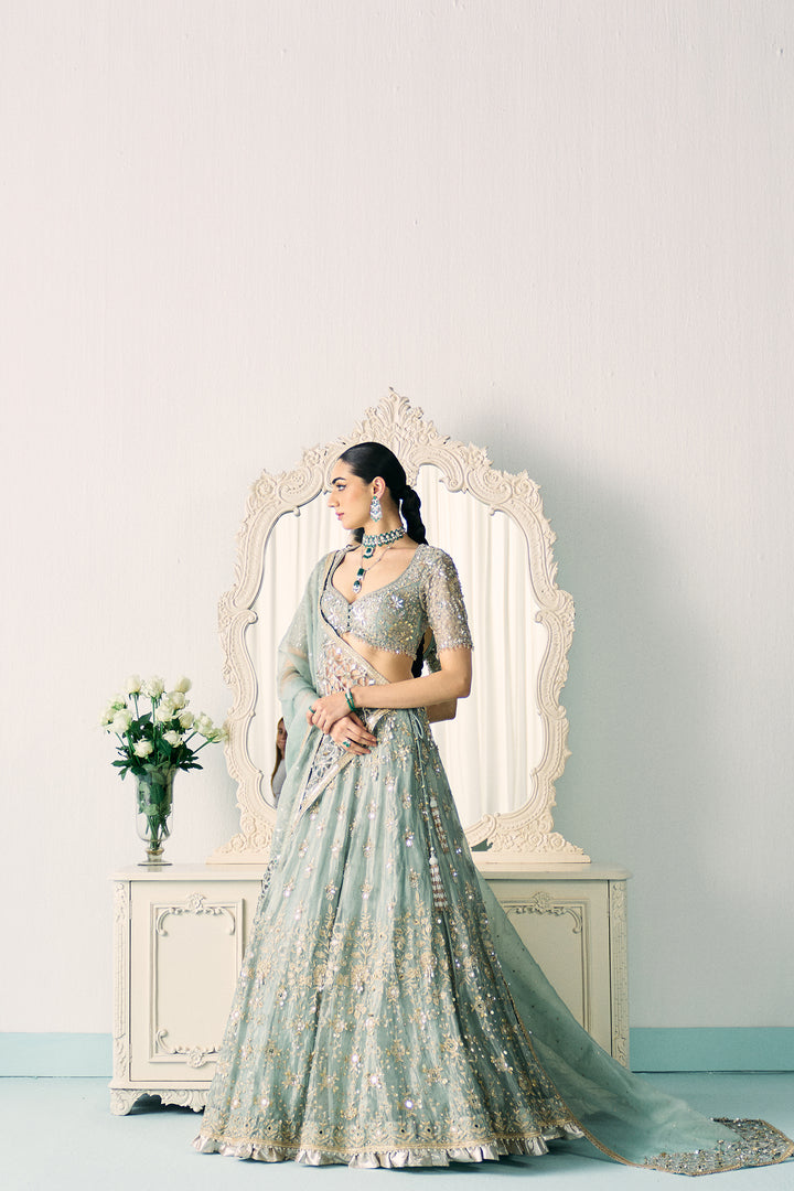 Aqua Tissue Lehenga