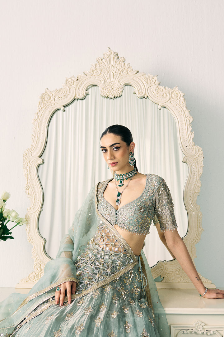 Aqua Tissue Lehenga
